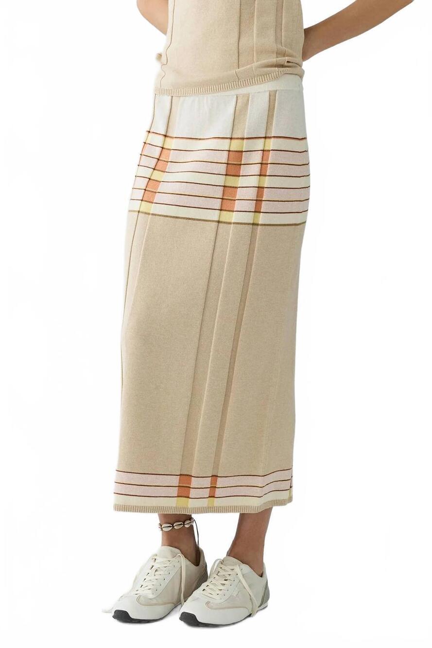 NEW GUEST IN RESIDENCE plaited rib skirt in sandstone combo